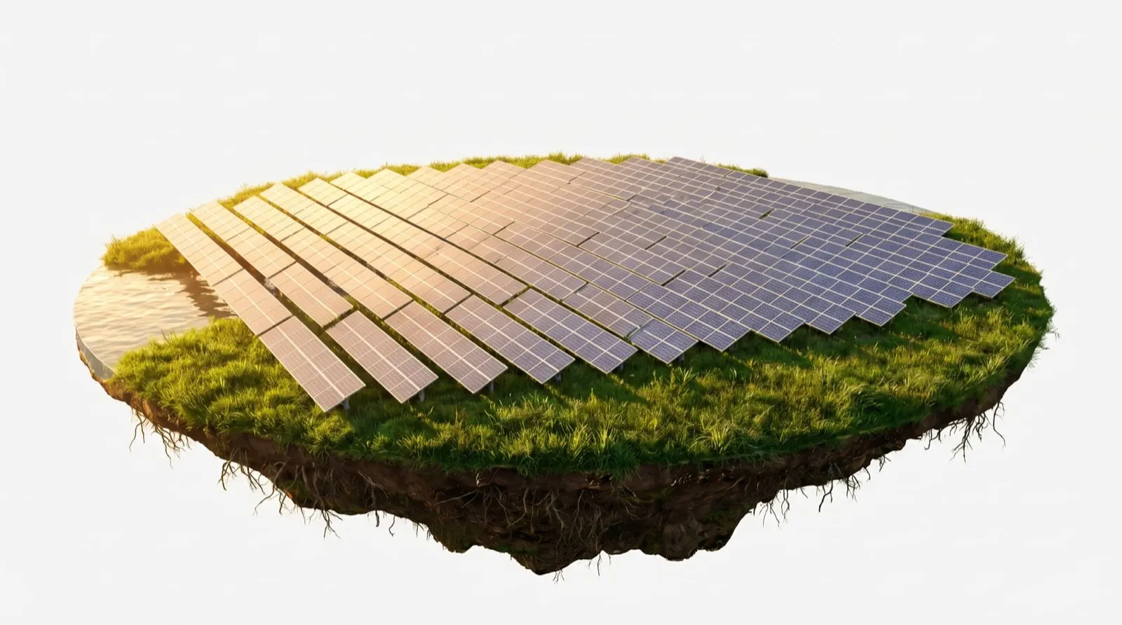Ilha 3D com casas e painéis solares Solcenter